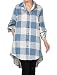 Mordenmiss Women's New Roll Tap Sleeve Hi-Low Hem Plaid Shirt XL Blue