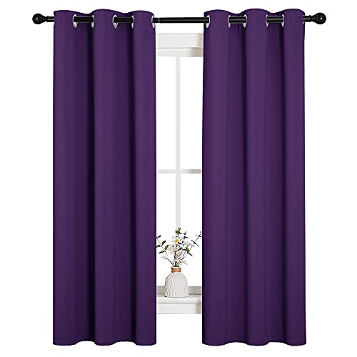 Image of NICETOWN Thermal Curtains Insulated Blackout Draperies, Triple Weave Home Decoration Solid Ring Top Blackout Drape Panels for Bedroom (Set of 2, 34 x 63 Inch, Royal Purple)