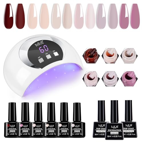 LKE Neutral Gel Nail Polish Kit with U V Light 54W Nail Lamp 6 Colors Nude Pink Brown Soak Off Gel Nail Polish Set Nail Gel Kit No Wipe Base Top Coat Gel Manicure Kit DIY Home Tools