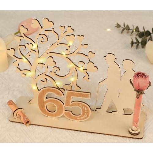 ARTREE Cadeau d'argent en bois pour 65 ans de mariage - Décoration de mariage en fer avec arbre en forme de cœur et LED - Idée cadeau élégante pour 65e anniversaire de mariage