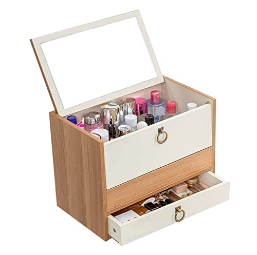 Organizer do Makijażu Elegancki Drewniane Etui Do Przechowywania Kosmetyków Wyświetlacz Z Szufladą Organizer Na Przybory Makijażu Pędzle Szminki Pojemnik na Kosmetyki