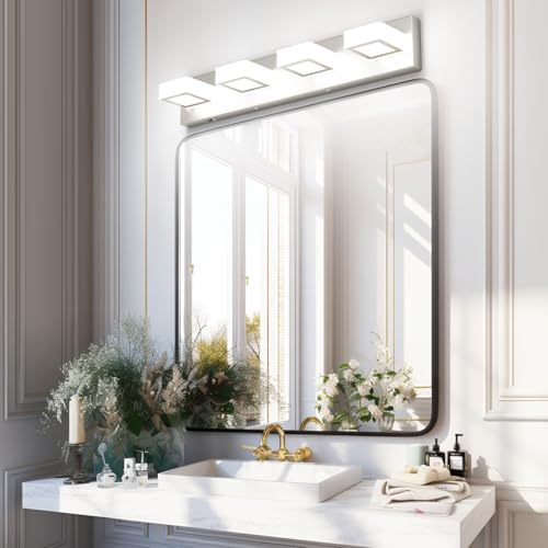 Image of Ralbay 5 Color Temperature Brushed Nickel Vanity Lights for Bathroom Dimmable Acrylic Modern LED Bathroom Lighting Fixtures Brushed Nickel