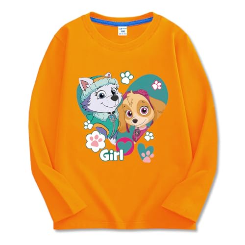 [Playcotton] パウパトロール 子供服 長袖Tシャツ 春秋 キッズ 男の子 女の子 綿100% 可愛い パジャマ 丸首 プリント トップス オレンジ 100CM