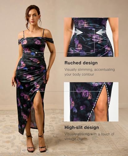 Image of Popilush Wedding Guest Dresses for Women Off Shoulder Shapewear Maxi | Multi-Way Wear, Built in Bra, Light Tummy Control, Ruched Satin Formal Cocktail Evening Bridesmaid Dress