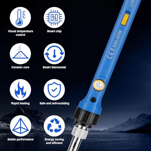 flintronic Soldering Iron Kit, 60W Adjustable Temperature 200-480℃ Welding Tools, 8 in 1 Portable Soldering Iron with 5 Solder Tips, 10g Solder Wire, Stand, Soldering Set for Welding/Repair/DIY - Image 4