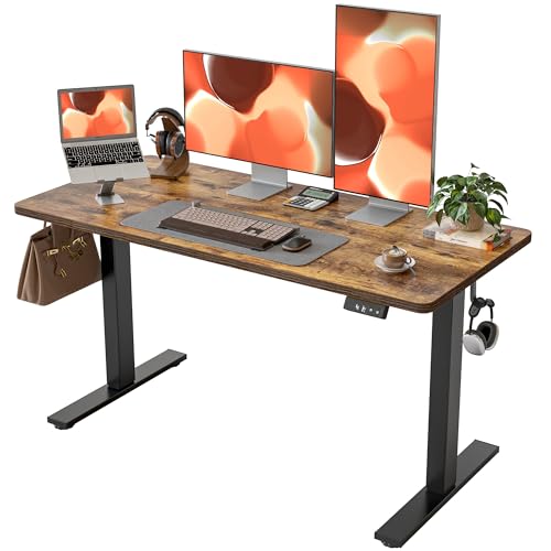 Image of TIQLAB Standing Desk 55 x 24 inch, Electric Height Adjustable with Splice Board, Stand Up Desk, Sit Stand Desk Computer Desk for Home Office, Black Frame /Rustic Brown Top