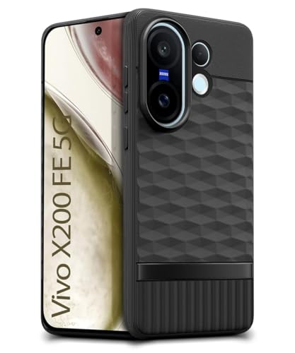 Image of WOW IMAGINE Back Cover for Vivo X200 FE 5G with Hexa Cube Design | Ultra Slim Soft Rubberised Case | Inner Velvet Fabric | Matte Silicone Flexible Mobile Case | Camera Protection - Black