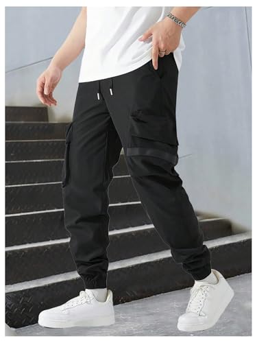 OYOANGLE Men's Drawstring Waist Jogger Cargo Pants Casual Pockets Trousers Streetwear4