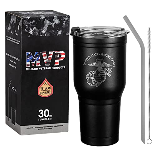 Military Gift Shop 30 Oz Usmc Black Double Wall Vacuum Insulated Stainless Steel Tumbler Travel Mug - Usmc Vet Owned Business #TOP1