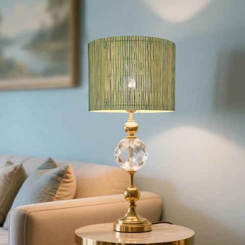 Image of Modern lamp shade Art decorative Green Lines Minimalist 11.8x9Inch | Rustic Classic Easy Matching,Unique bamboo material,Ideal for Table and Floor Lamps,Effortless Installation