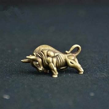Chinese Old Antique Collection Pure Brass Wall Street Bull Small Statue
