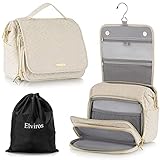 Elviros Kulturbeutel Kulturtasche für Damen, Groß Kosmetiktasche zum Aufhängen für Mädchen Frauen, XXL Reise Waschbeutel Schminktasche mit Wasserdicht Kordelbeteul,Beige