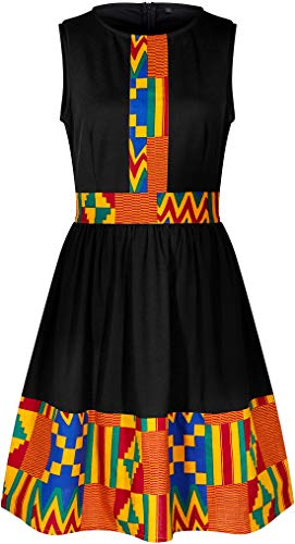 Shenbolen Women African Print Dresses Kente Evening Fashion Dress (XX-Large, A)