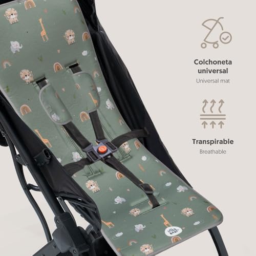 Interbaby Universal-Sitzauflage für Kinderwagen, für den Sommer, Safarigrün, atmungsaktiv und bequem, Bezug für Kinderwagen, 100% Baumwolle, 84 x 34 cm, Sicherheitsgurte