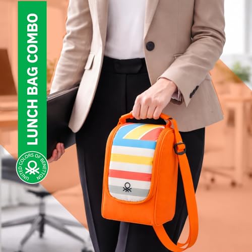 Image of United Colors of Benetton Lunch Bag Set with 3 Glass Containers | Insulated Leakproof Tiffin Bag for Office, School & Travel | Durable, Stylish, BPA-Free Food Storage Kit