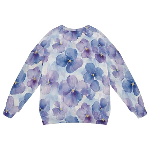 JUNZAN Spring Blue Flowers Island Violet Kids Girls Sweatshirts Hoodies Long Sleeve Outerwear for Kids Sports 4T2