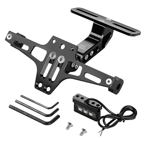 KEMIMOTO Universal Motorcycle License Plate Bracket with LED Light Fender Eliminator Kit CNC Aluminum Motorcycle Tail Tidy License Plate Holder Mount Black