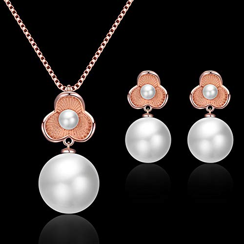 Homeofying Beach Vocation Holiday Boho Flower Shape Faux Pearl Pendant Ear Stud Earrings Necklace Women Jewelry Set Golden