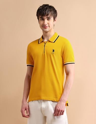 Image of U.S. POLO ASSN. Solid Slim Fit Polo T Shirts for Men - 100% Cotton, Half Sleeves Mens Tshirt - S, Yellow