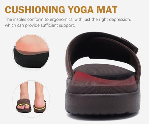 ONCAI Mens Sandals Adjustable Straps Orthotic Plantar Fasciitis Open Toe Athletic Sport Slides with Soft Comfy Arch Support Footbed Brown Size 11 - Image 4