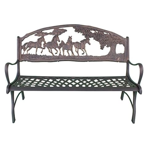 Gardeco Steel Framed Cast Iron Bench with Horses and Tree Motive - 127cm W x 68.6cm D x 91.5cm H Cover