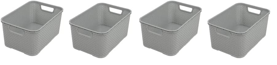 BranQ - Home essential Korb in Rattan Design 2er Set Grösse L 19 l, BPA-frei Kunststoff PP,Hellgrau, 38x27,8x18,5 cm, 2 STK 19l, 2er-Set 19l (Packung mit 2)