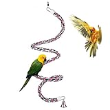 Aigou® Bird Spiral Rope Perch, Cotton Parrot Swing Climbing Standing Toys with Bell (Medium - 65 inch)