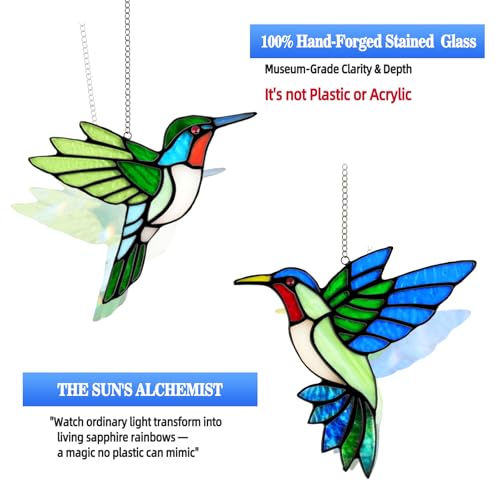 2 Pcs Hummingbird Stained Glass Window Hanging Suncatchers,Gifts for Women - Image 2