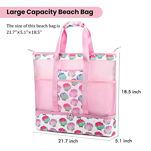 YCBB Waterproof Beach Tote Bag Large Capacity Foldable Pool Bag with Zipper Large Wet Compartment3