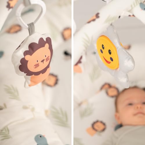 Olmitos – Ginásio para bebés multifuncional e evolutivo com arcos de brinquedos LION, manta de jogos, brinquedos suspensos e música – estimula o desenvolvimento motor e sensorial do bebé