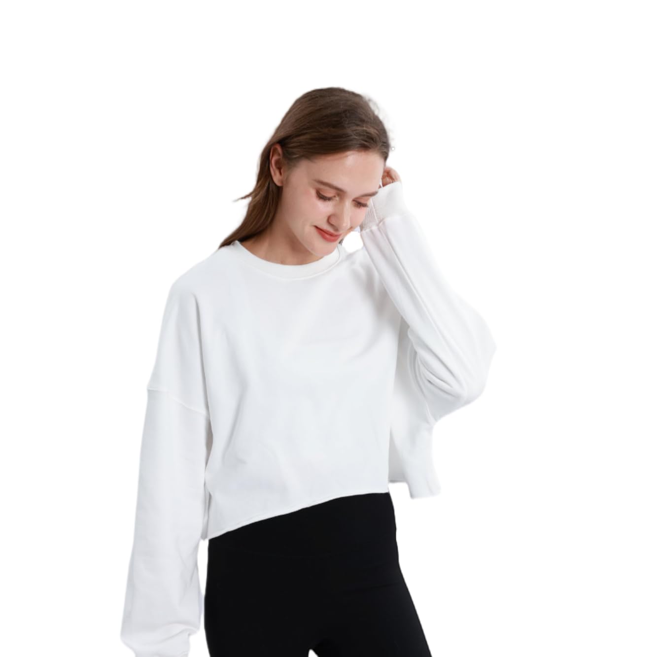 Amazhiyu Felpa Corta Donna Oversize - Maniche Lunghe, Girocollo, In Spugna Di Cotone - Per Primavera E Autunno