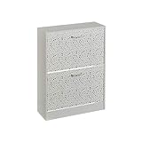Práctico y Funcional Zapatero con 2 puertas abatibles, con dibujos de figuras Geométricas y distintos Signos en la parte frontal, que le darán a la decoración de su hogar un estilo Moderno y Juvenil. Gracias a sus medidas y sus 2 trampones abatibles, podrás aprovechar al máximo el espacio de cualquier estancia, además de el espacio interior en el que podrás guardar hasta 12 pares de zapatos.