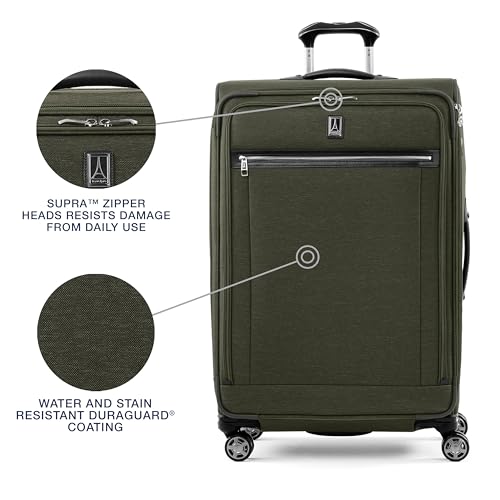 Image of Travelpro Platinum Elite Softside Expandable Checked Luggage, 8 Wheel Spinner Large Suitcase, TSA Lock, Men and Women, Pilot Green, Checked Large 29-Inch