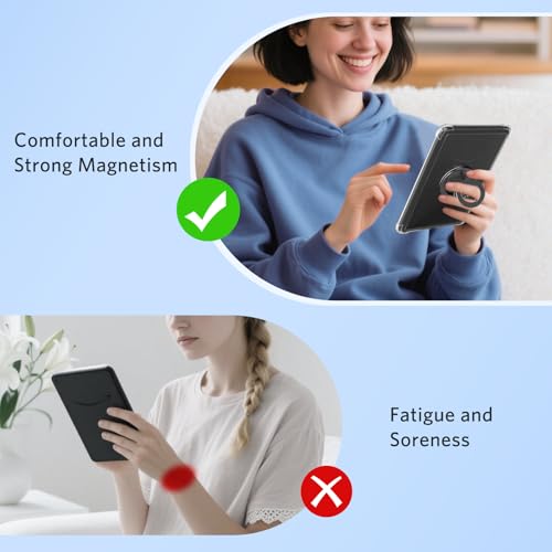 Image of CoBak 3 in 1 Magnetic Clear Case with Ring Grip & Anti-Glare Screen Protector for 7 inch Kindle Paperwhite 2024 (12th Gen) & Colorsoft, Compatible with iPhone MagSafe, for Belkin /Anker Wireless Charging.