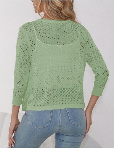 Image of REDHOTYPE Women's 3 /4 Sleeve Cardigan Open Front Cropped Shrugs Summer Hollowed Lightweight Cardigans Sweater (S-XL)
