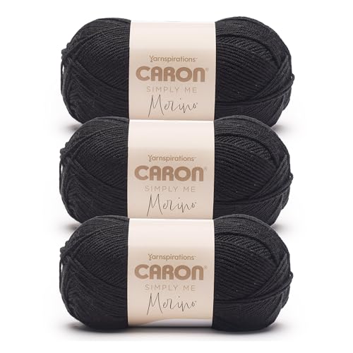 Image of Caron Simply Me Merino Soft Yarn for Crocheting, Pitch Black, 3-Pack | #3 Light DK Yarn, 50% Merino Wool & 50% Acrylic, Soft Yarn for Crocheting, Knitting & DIY Crafts, 215yd, 100g /3.5oz per skein
