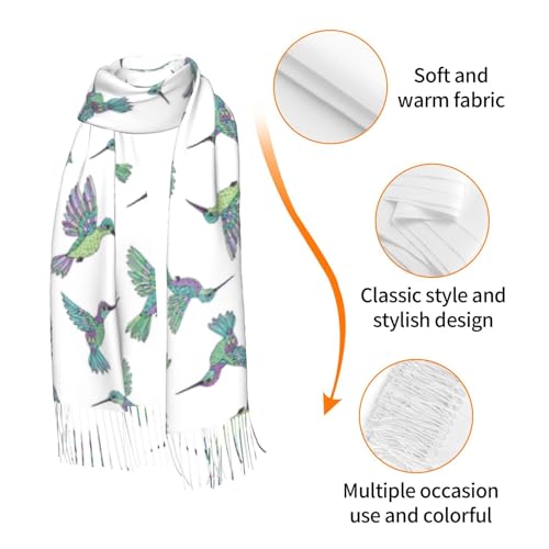 Shawl Wraps for Women - Hummingbird Print White Oversized Fall Winter Blanket Fashion Scarf for Womens3