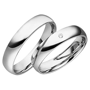 JC Trauringe 925 Sterling Zilver Paar-Prijs I Huwelijksringen incl. vrije gravure I Verlovingsringen 4,5 mm breed met koffer I Heren-Ring zonder & Dames-Ring met Zirkonia steen I Gr. 48 tot 72 I S069