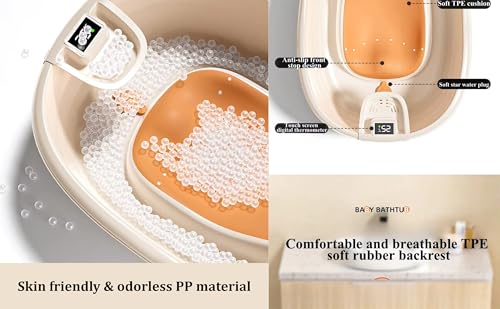 Image of CRADLEVE Digital Baby Bathtub with Temperature Sensor & Anti-Slip Design | Infant Bath Tub with Spine Support Rack, BPA-Free Anti-Bacterial Material, Safe & Comfortable Bath for Newborns (0-2 Years) (Green)