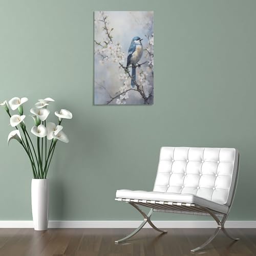 Impression sur toile d'oiseau rustique pour salon | Aquarelle bleu chic - 5