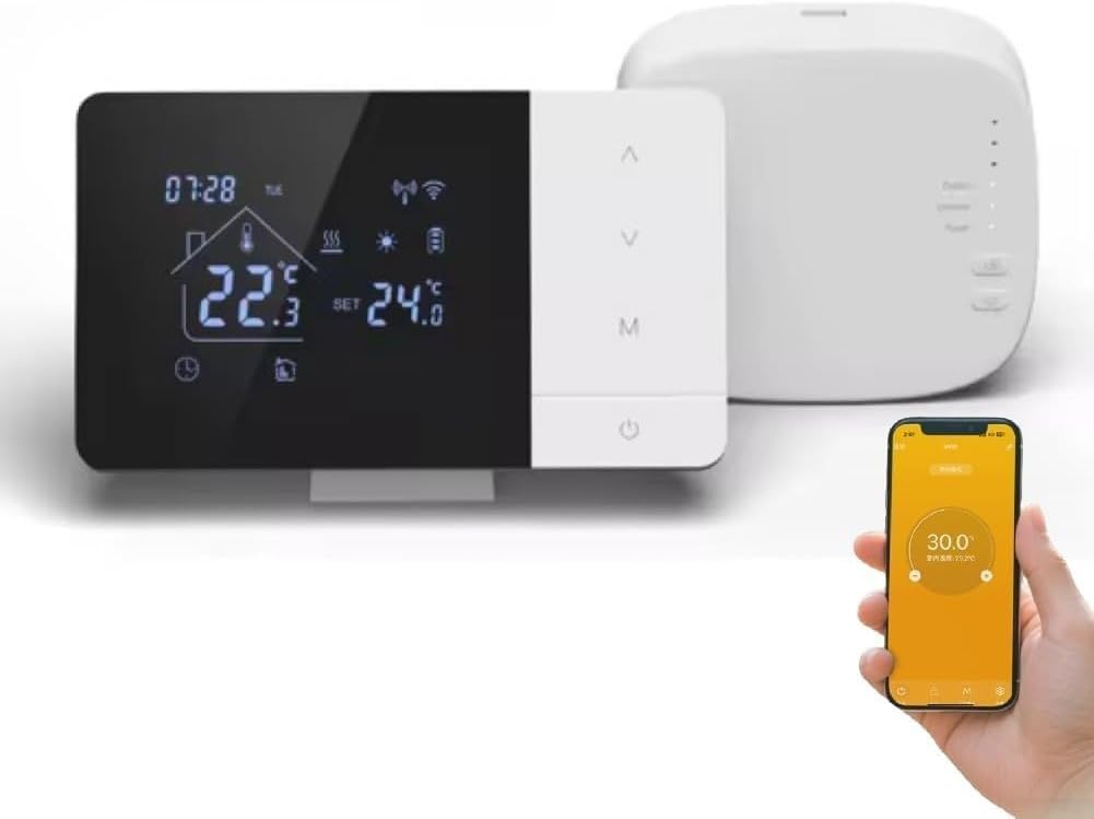 Termostato Tuya Wifi compatible con batería y alimentación USB, termostato programable semanal para calderas de gas, calefacción y refrigeración con pantalla digital, control de voz, bloqueo infantil