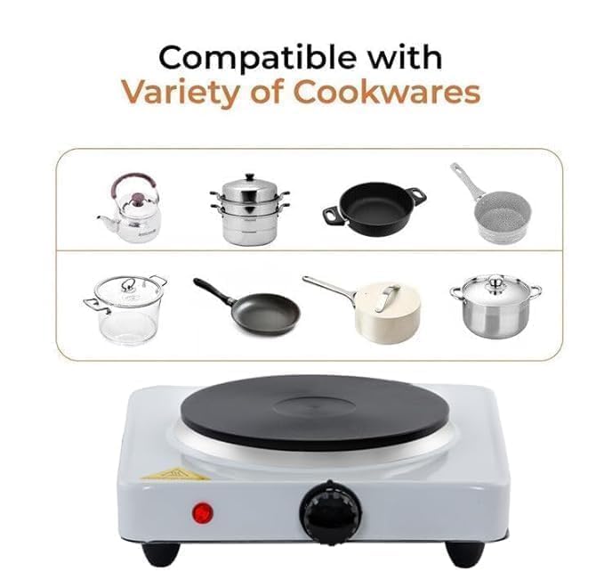 Image of Portable Electric Hot Plate, 1000W Single Burner, Adjustable Temperature Control, Flexible Precise Table Top,Camping, Caravan,Heavy Duty Cooking, 4 Heat Settings, Compact Durable