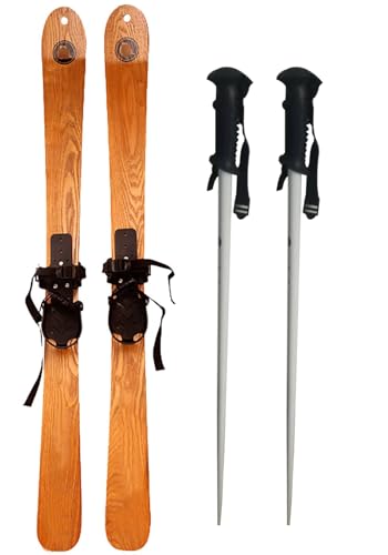 EEYZD Snowboard for Beginners with Ski Poles, Solid Wood Snowboard Winter Freestyle Ski Skiing Professional Ski Equipment Easy to Use,130cm