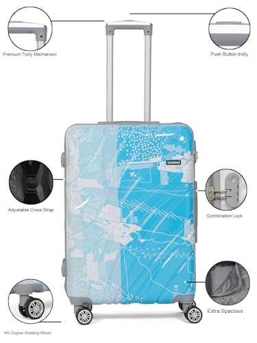 Image of Teakwood World Small 65 cm Check in Size Trolley Bag Polycarbonate 360 Degree 8 Wheels Luggage Bag with TSA Lock, Adjustable Handle Trolley Bags for Travel, Suitcase for Travel | Blue