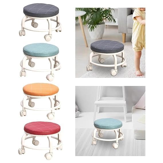 Image of Low Seat Round Roller Stool Sturdy Heavy Duty Small Footrest Movable Mini Stool