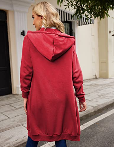 Elesol Womens Zip Up Long Hoodie Jacket Tunic Sweatshirt Open Front Cardigan Red Xxl #TOP3