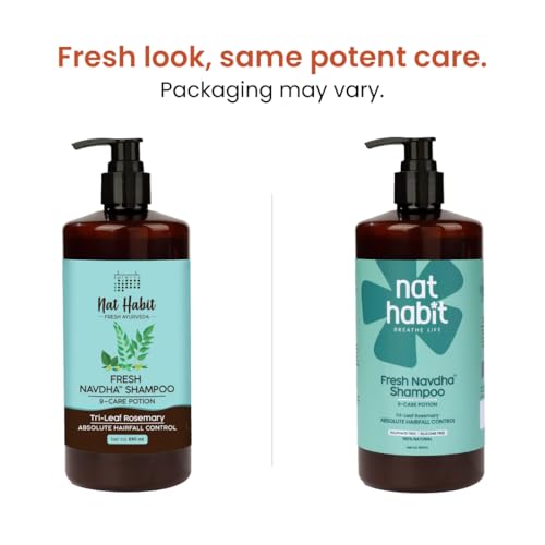 Image of Nat Habit Navdha Rosemary Shampoo For Hair Fall Control| Sulphate & Paraben Free | Soy Fermented Gentle Cleanser|Natural Herbal Shampoo for Women & Men | Amla Reetha Shikakai | Chemical-Free| 650ml
