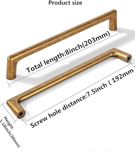 SYZOW 6 Pack Antique Brass Cabinet Handles Modern Handles Furniture Handles, 192mm Hole Spacing Door Handles - Image 2