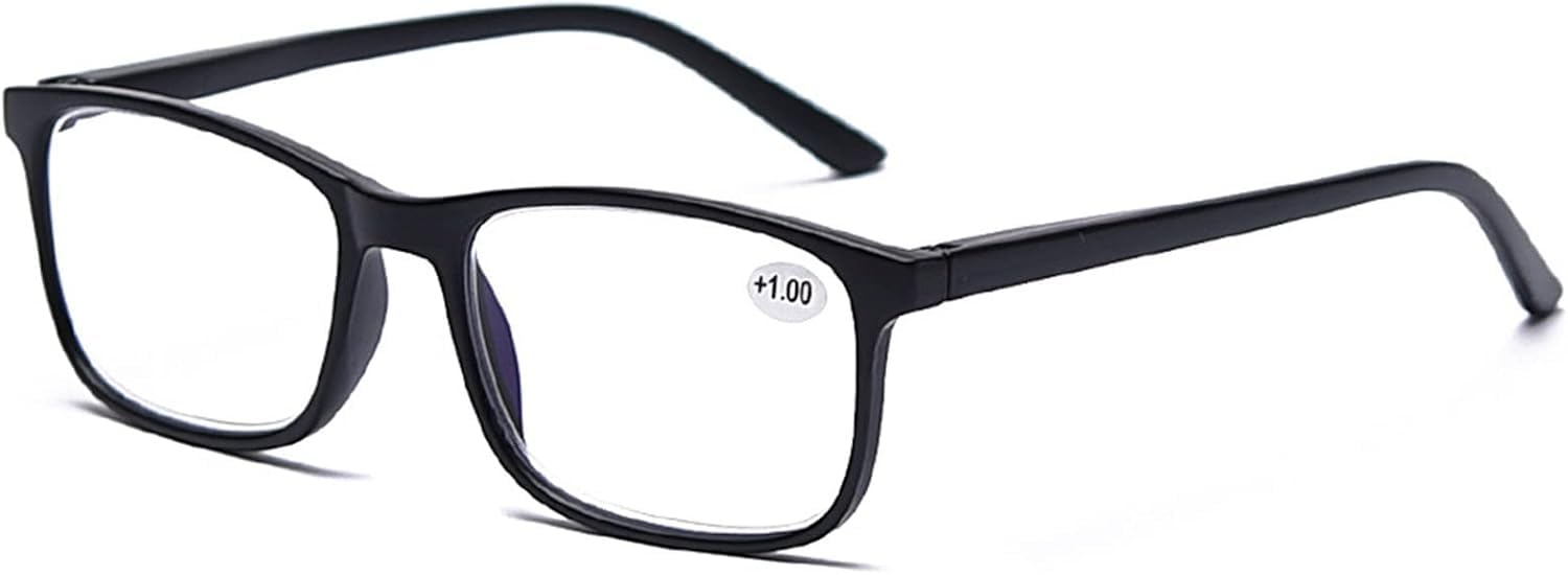 Occhiali da Lettura per Computer Blocco Luce Blu Pc Rettangolare Telaio A Molla Cerniera Lettore per Uomo Donna, Black, 3.0X
