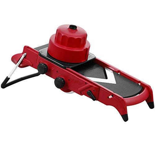 Mandolina ajustable para cortar verduras, cortador multiusos con hoja en V para cubos, tiras, rebanadas, herramienta de cocina multiusos, rojo y negro